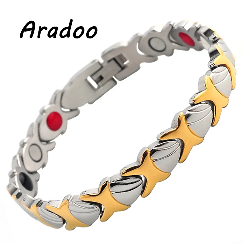 

ARADOO Light Luxury Titanium Steel Magnetic Negative Ion Germanium Health Care Bracelet Cute Fish Energy Bracelet