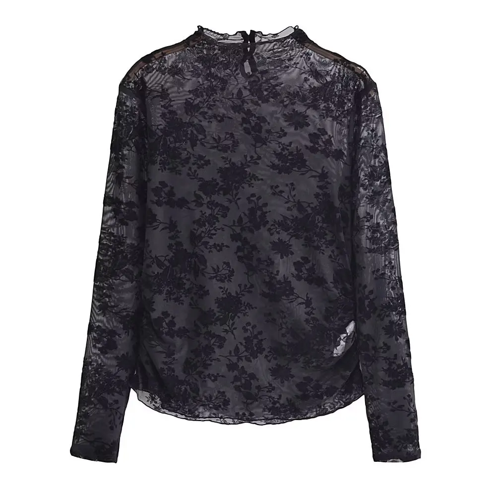 

Spring and Autumn French Style Small and Unique Retro Fragmented Flowers Half High Collar Underlay Shirt Makes You Look Slim and