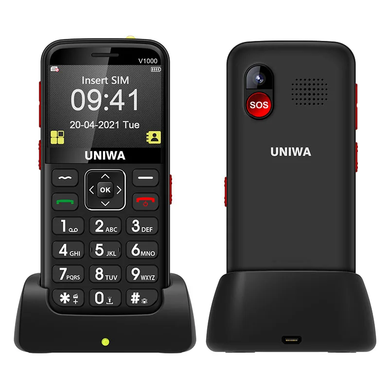 UNIWA V1000 Feature Mobile Big Button 4G Phone 2.31 inch FM 0.3MP Camera Russian Hebrew English Keyboard Cellphone