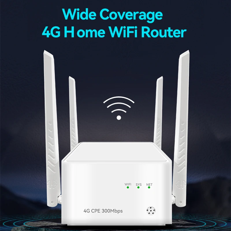 

Разблокированный новый домашний Wi-Fi роутер 4G с широким покрытием 300M брандмауэр 2 * RJ45 Cat4 4G LTE Sim-карта беспроводной роутер с внешней антенной