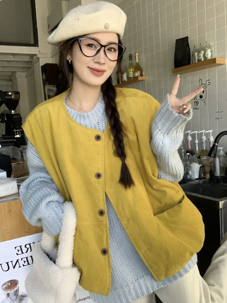 Японский модный вельветовый жилет в стиле ретро верхняя одежда женский