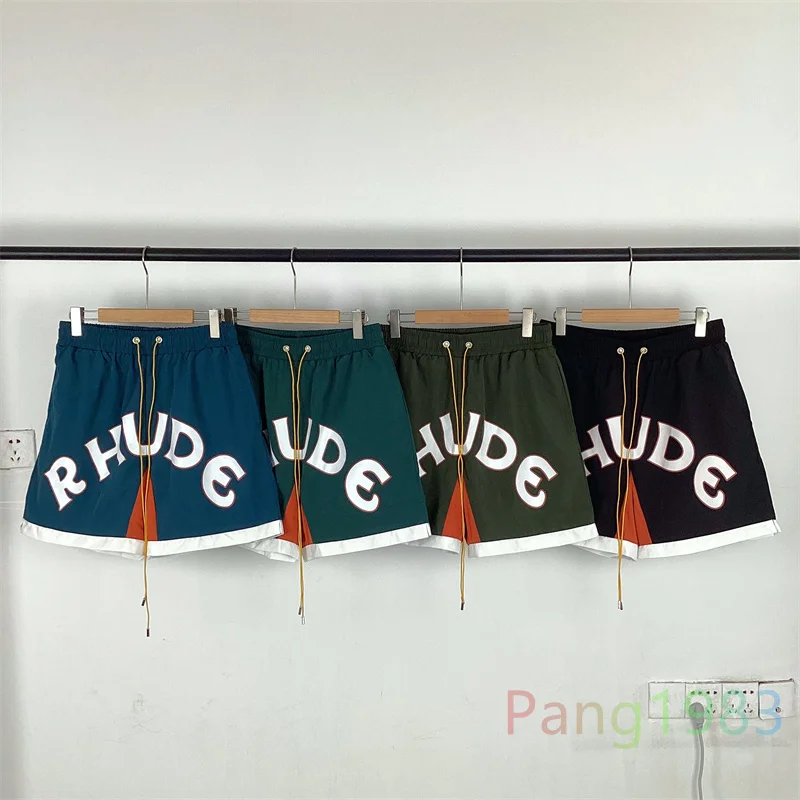 

High Street Rhude Contrast Shorts Men Women Contrast Loose Sports Shorts Casual Beach Shorts