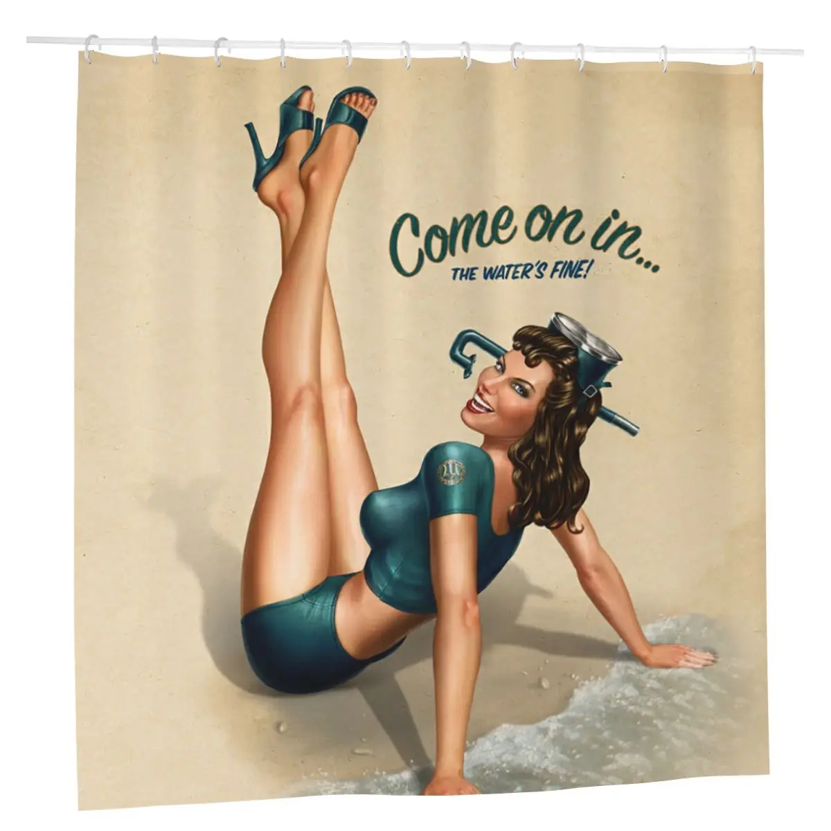 

Pin Up Girl Home Shower Curtain Sexy American Woman Anti-peeping Bath Curtains with 12pcs Hooks
