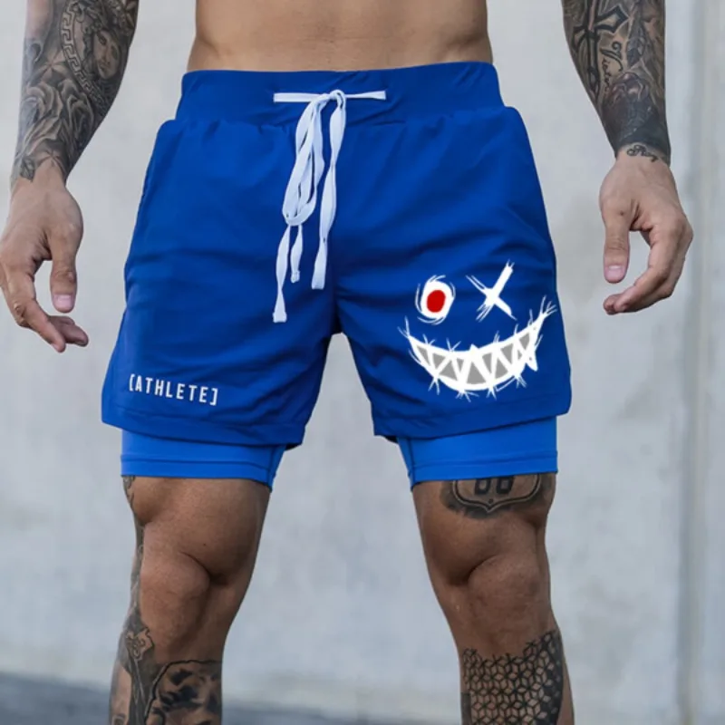 

European American Men's Shorts Smiling Face Printed Casual Pants Sports Fitness Performance Pants Beachwear Basketball Shorts