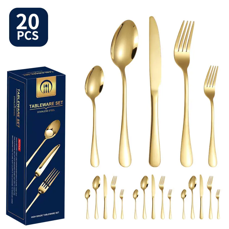 

20Pcs Multi-color Cutlery Set Stainless Steel Dinnerware Set Knives Forks Coffee Spoons Flatware Set Kitchen Dinner Tableware