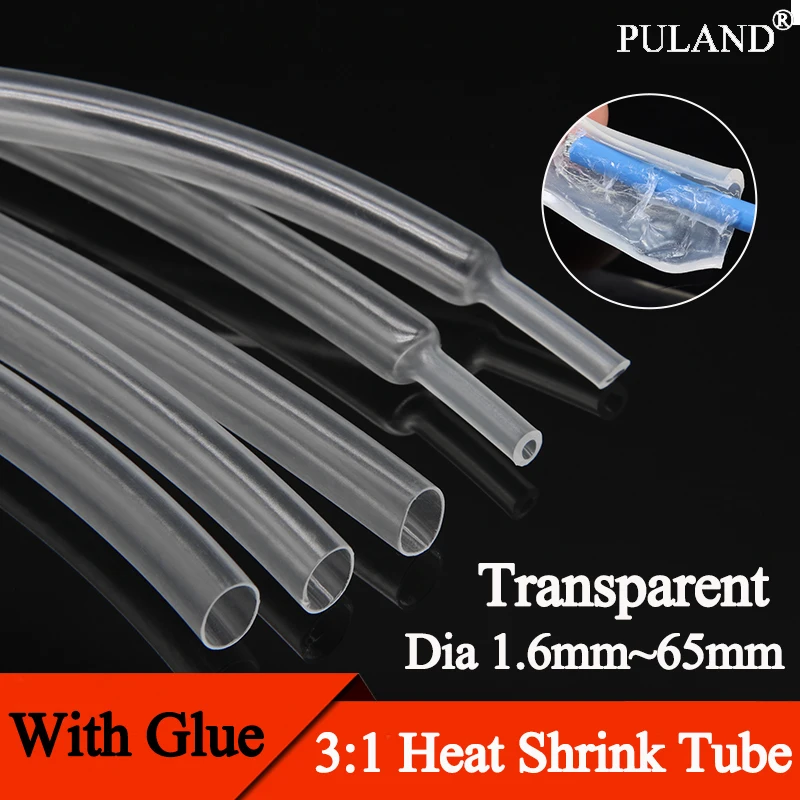 

1~10m Transparent Heat Shrink Tube 3:1 Shrinkage With Glue Polyolefin Dual Wall Adhensive Tubing Sleeve Wire Cable Protector