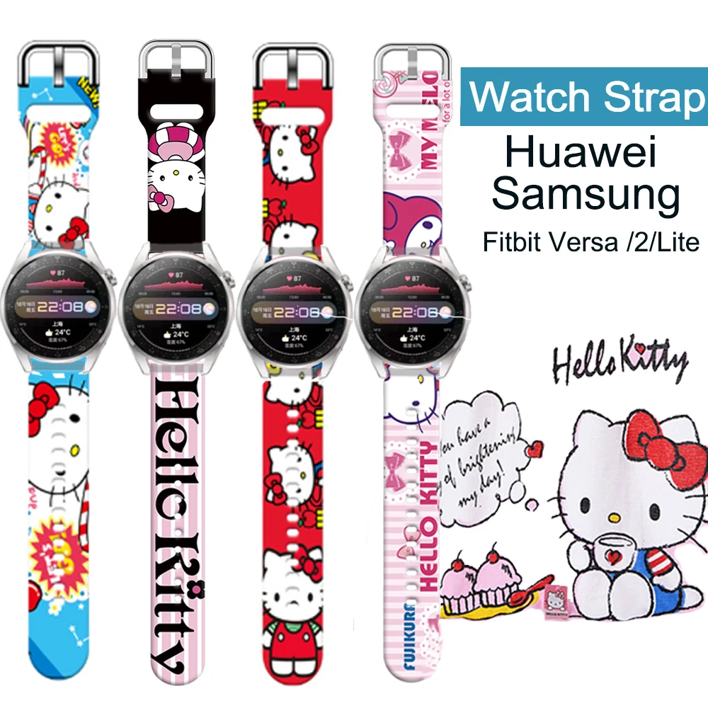

Hello Kitty Disney 20/22mm Watch Band For Samsung Galaxy Watch 4 Gear S3 Silicone Fitbit Versa Lite Strap Bracelet Huawei GT Pro