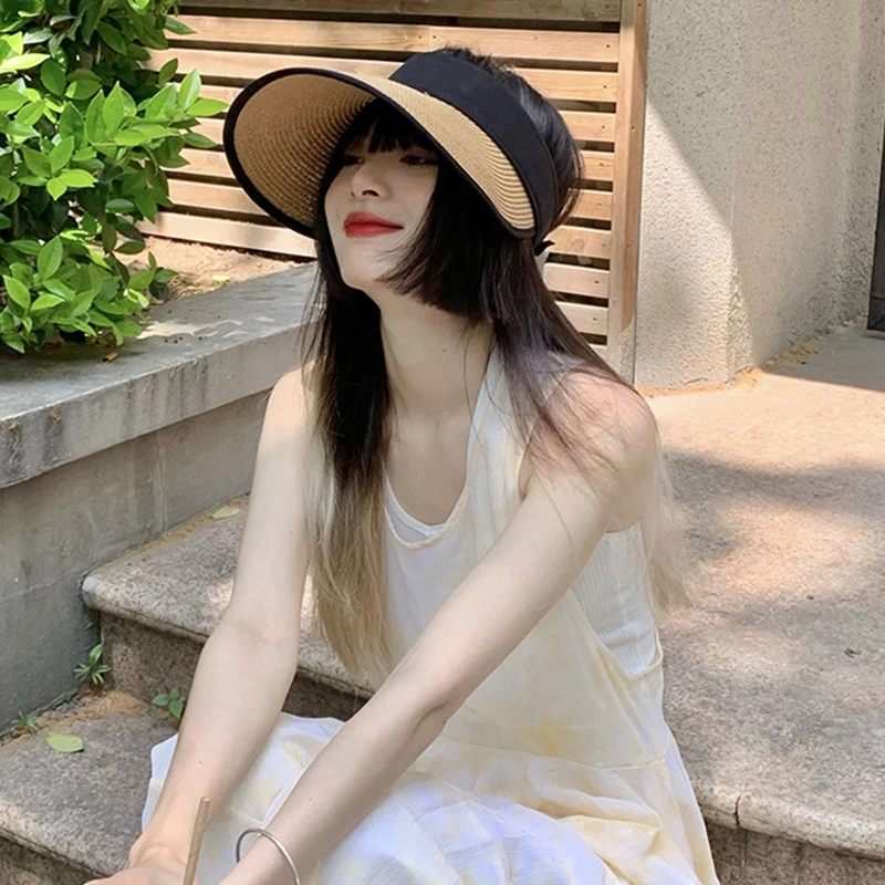 

Visor Wide Brim Straw Hat Sun Protection Ponytail for Street Shooting