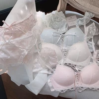 cute lolita underwear women girls lace pink butterfly lingerie see through bra and panty set kawaii cup lace up clothes new 2022