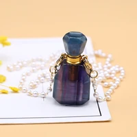 natural stone perfume bottle pendant necklace fluorite bottle long freshwater pearl bead chain for party birthday gift18x35x13mm