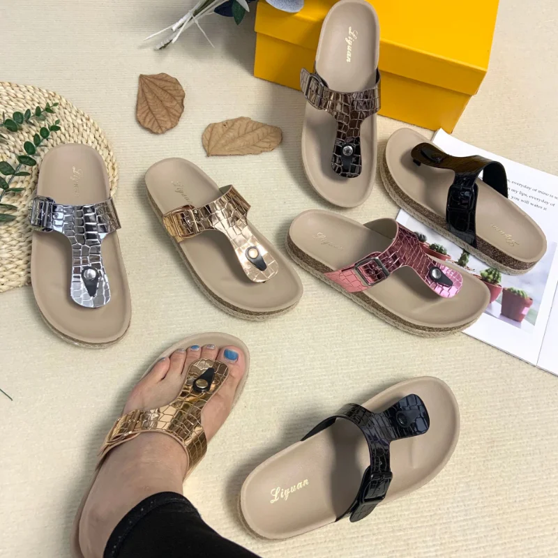 2022 New style hemp rope sandals thick cork sole slippers Women's leisure holiday flip flops outdoors flat with beach shoes