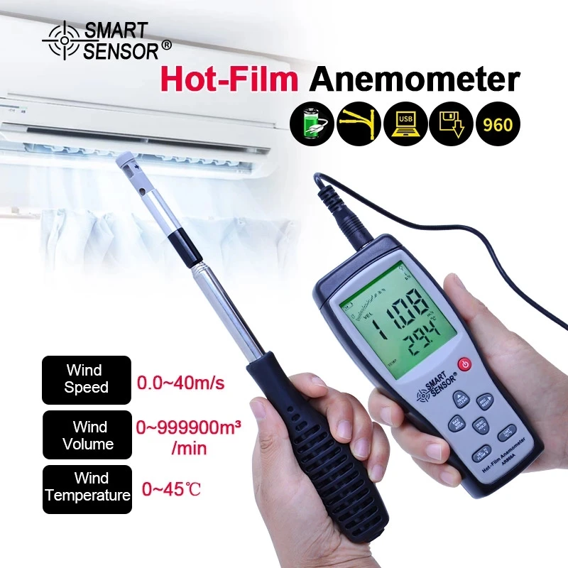 

AR866A 0-30M/S Hot Wire Thermo-Anemometer Tester Air Flow Velocity Meter Hot-film Thermal Anemometer Wind Speed Meter with USB