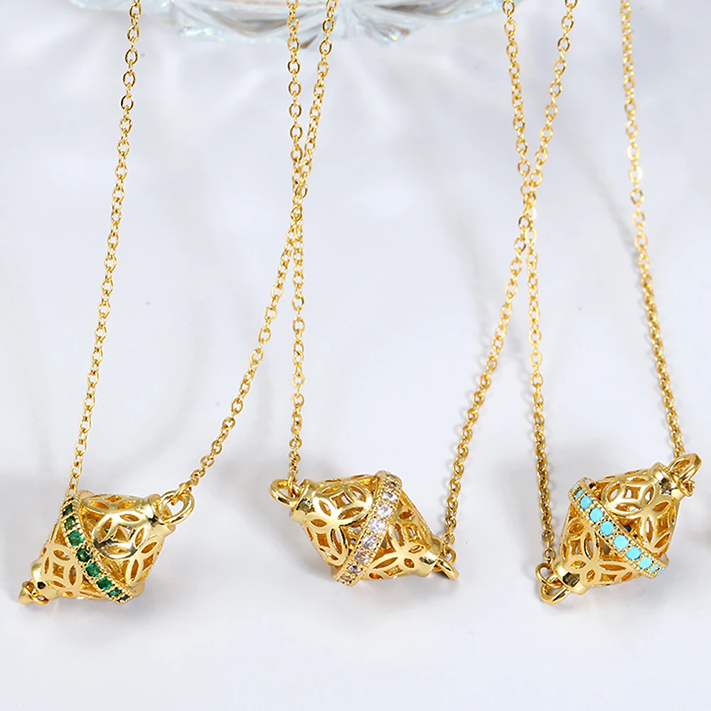 

Boho Patterned Cage Necklace for Women CZ Crystal Dangle Charms Punk Pendant Stainless Steel Long Chains Hip Hop Collares Copper