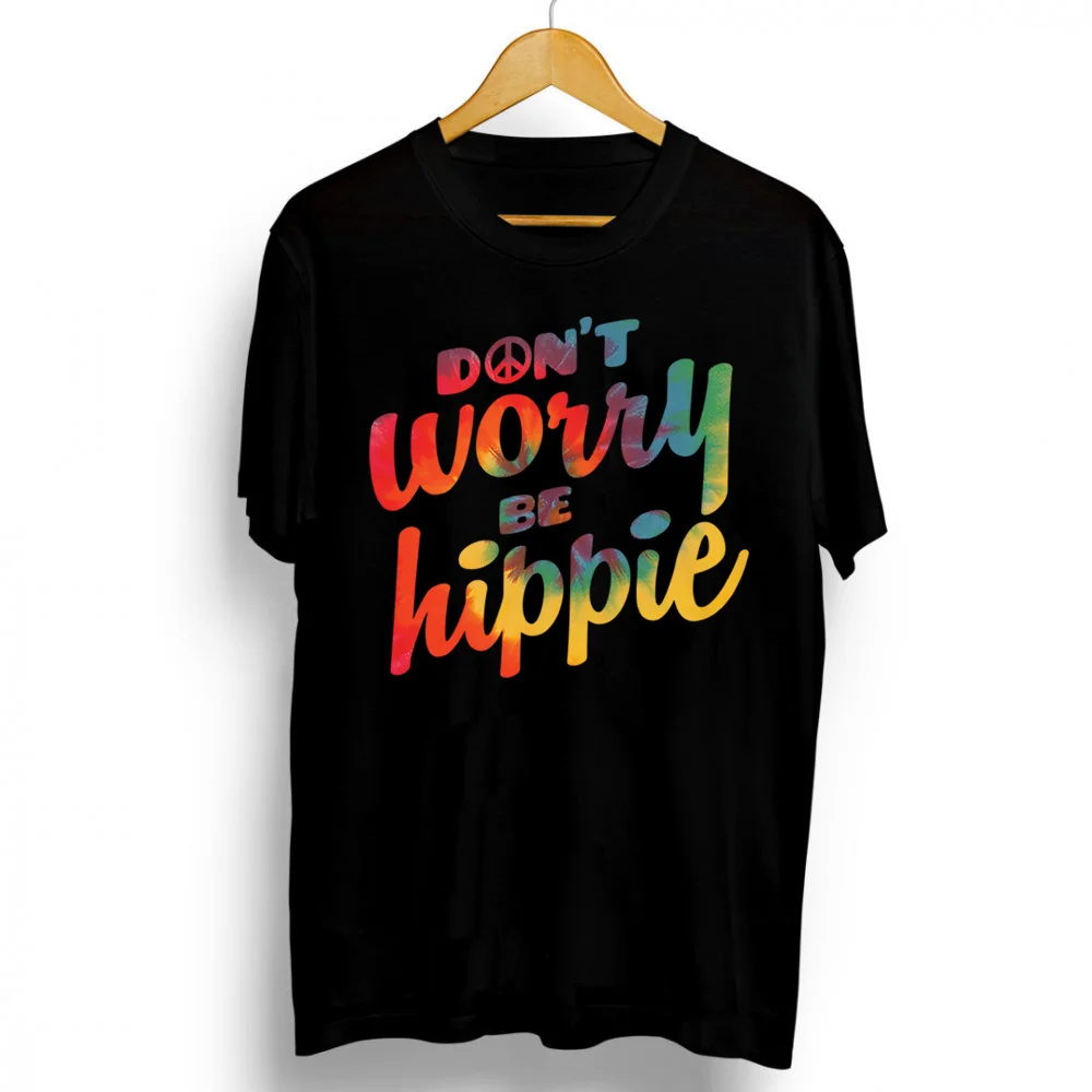 

Printing DON'T WORRY BE HIPPIE T Shirt Summer Style Chic Fashion Men T Shirts Cotton Top Tee Round Neck Large Size XS-3XL