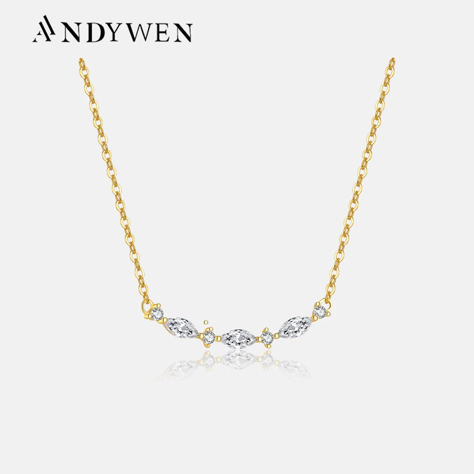 ANDYWEN 925 пробы Серебряная Золотая линия Queen Marqulse Цирконий CZ кулон ожерелье длинная