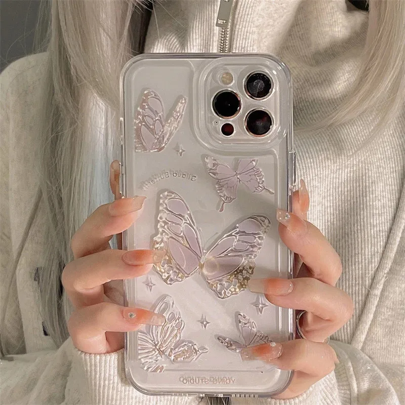 

Original Butterfly Crystal Clear Phone Cases For iPhone 14 11 13 12 Pro Max XS XR 7 8 Plus SE 2020 Soft Luxury Shockproof Cover