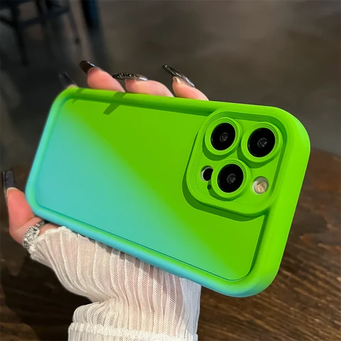 Защита камеры, противоударный чехол-бампер для телефона для iPhone 17 16 15 Pro Max 14 13 Pro 16 Plus, модный градиентный цветной мягкий чехол