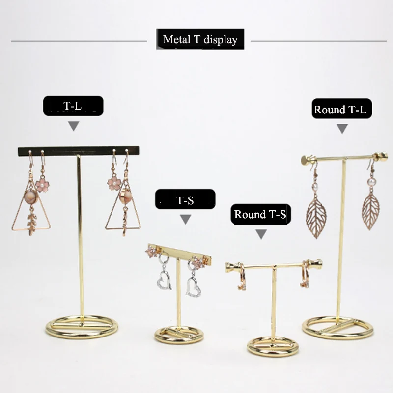 Newly Wooden/Metal Gold T-shaped Earrings Ring Necklace Watch Jewelry Shelf Jewelry Stand Counter Pendant Jewelry Display Stand