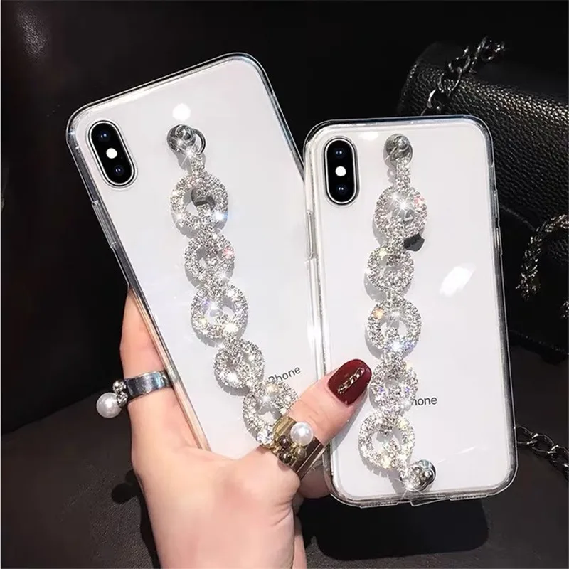 

Luxury Glitter Bling Rhinestone Phone Case For Huawei P30Pro P30 P50 Lite P40 Honor 8X 9X MAX Diamond Chain Soft TPU Cover