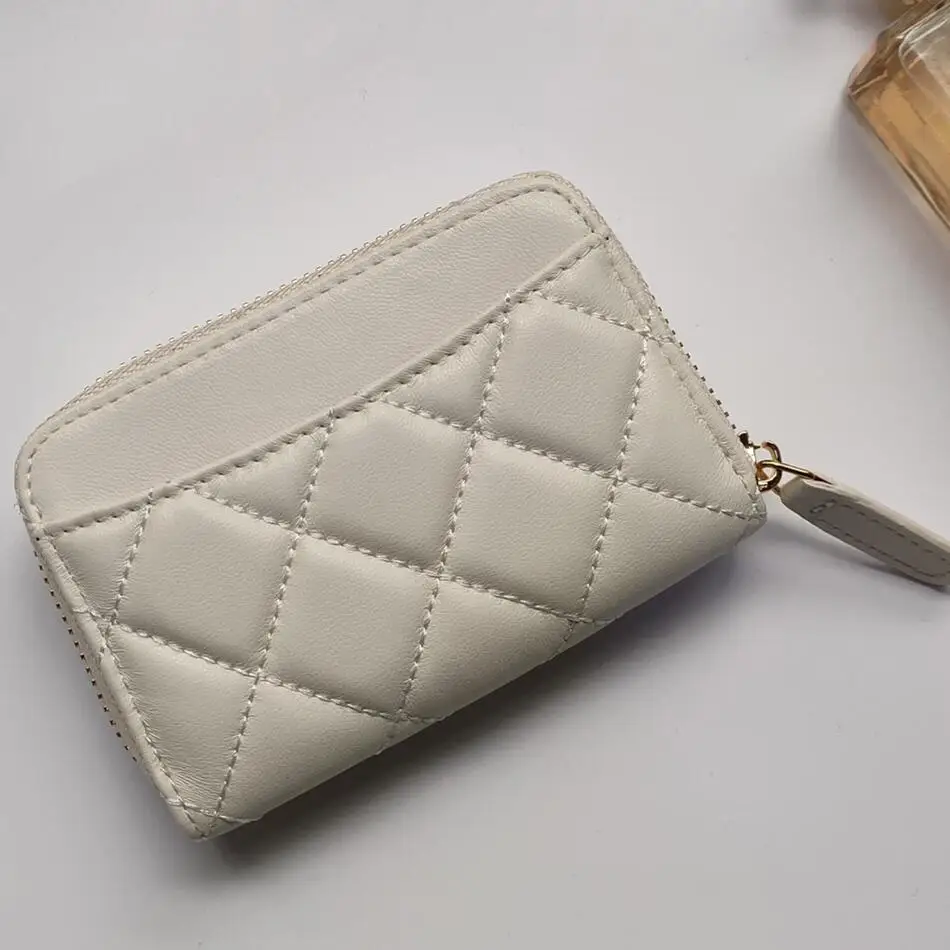 High Quality Custom sheepskin Leather Card Holder For Women Solid Fashion Credit Card ID Card Holder Wallet Coin Purse Pouch