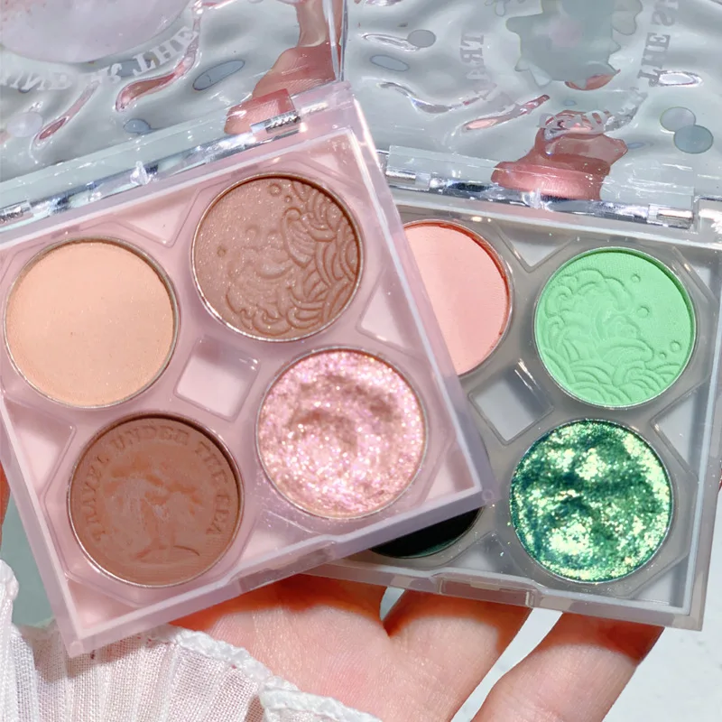 

4-color Sea Dream Super Shining Eye Shadow Palette Glitter Green Eye Shadow Palette Eye Makeup Palette Korean Pearly Eyeshadow