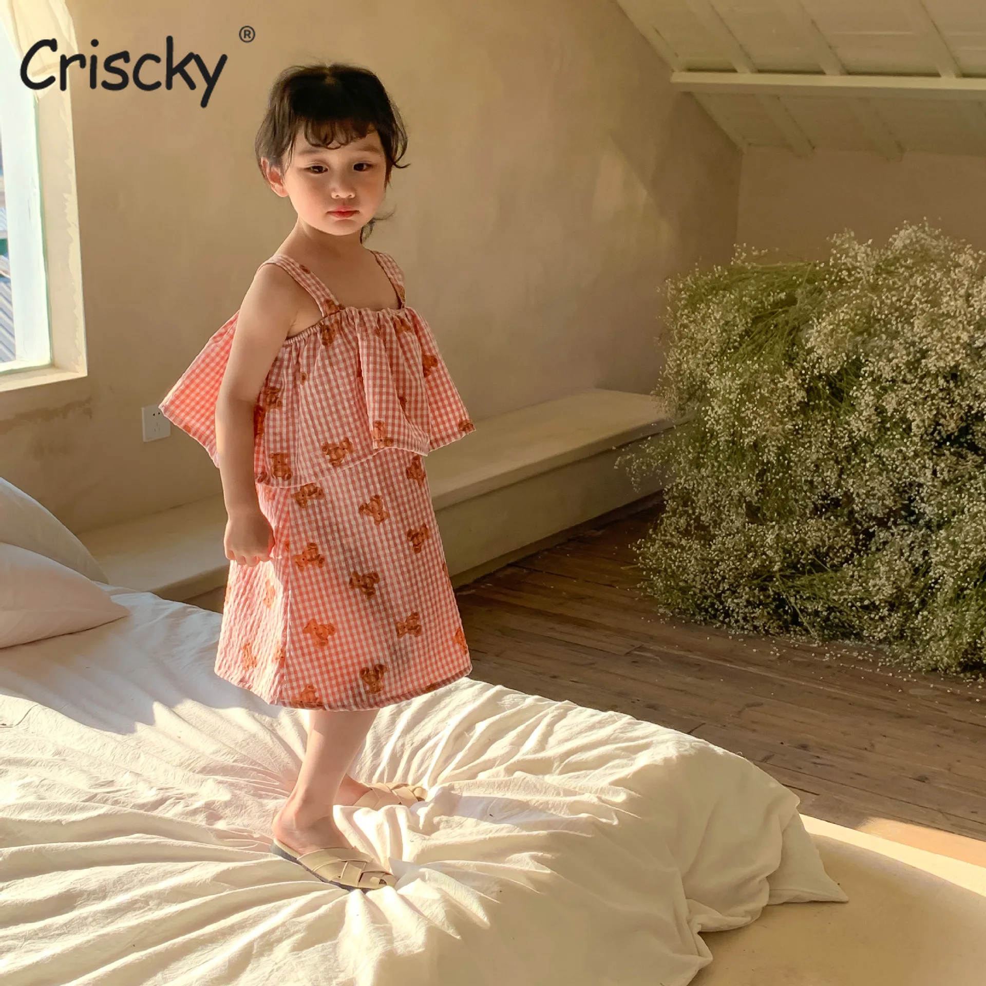 

Criscky Girls Summer halter butterfly sleeve Dress Kids Casual Tutu Dresses Children print dress princess Dress for Girls