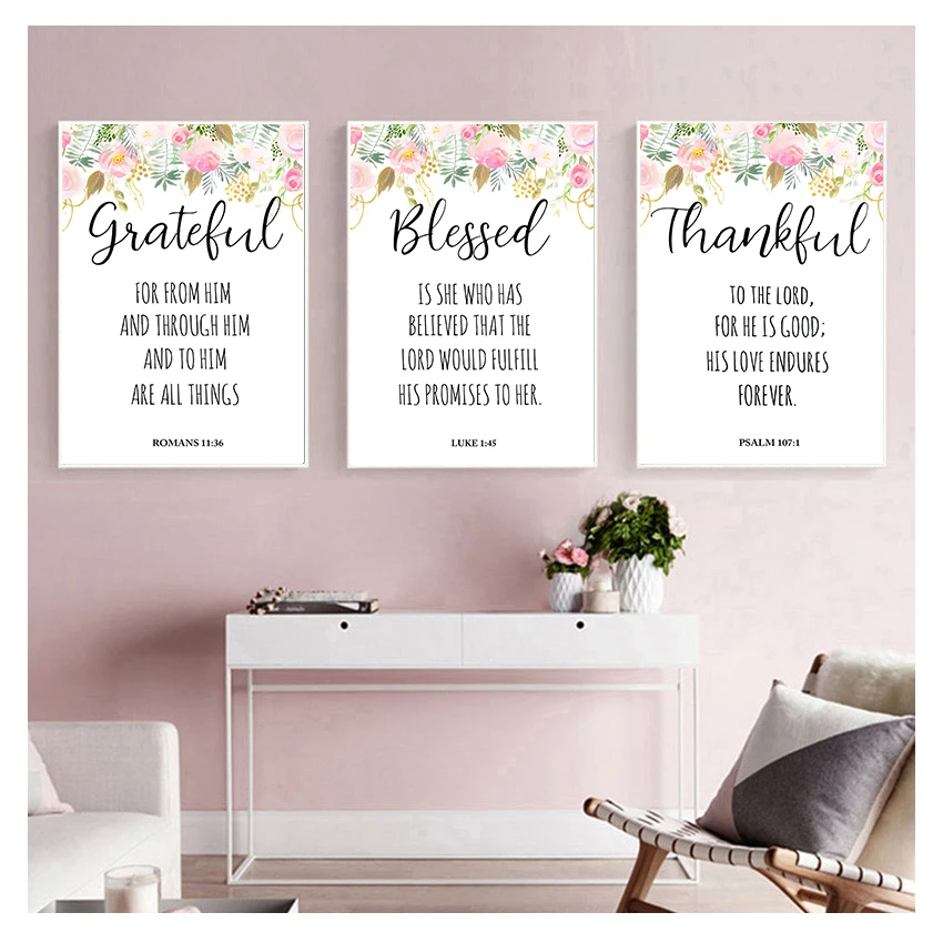 

Bible Verses Prints Christian Wall Art Posters Watercolour Flowers Blessed Quotes Picture Canvas Painting Home Living Room Decor