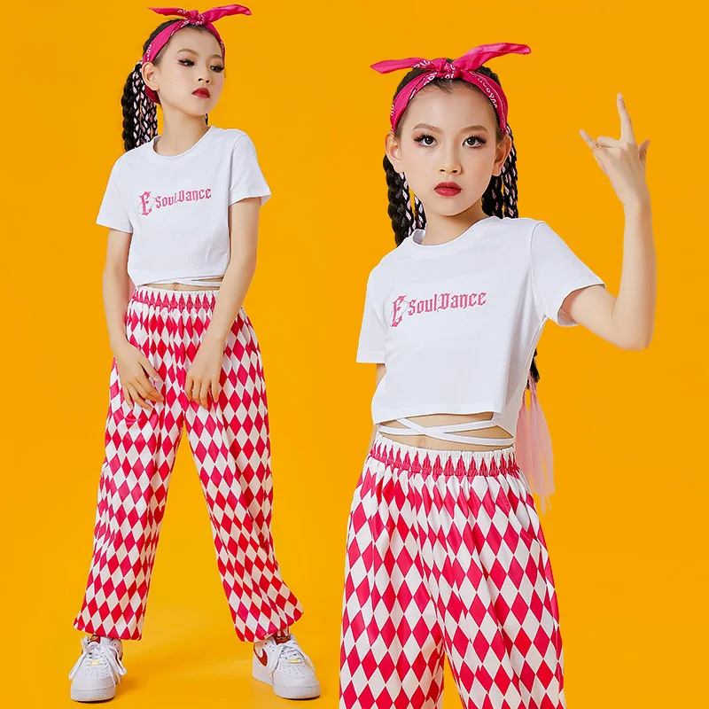 

Fashion Ballroom Hip Hop Dance Costumes For Kids White Crop Tops Loose Pants Street Dance Wear Jazz Performance Wear DQS12575