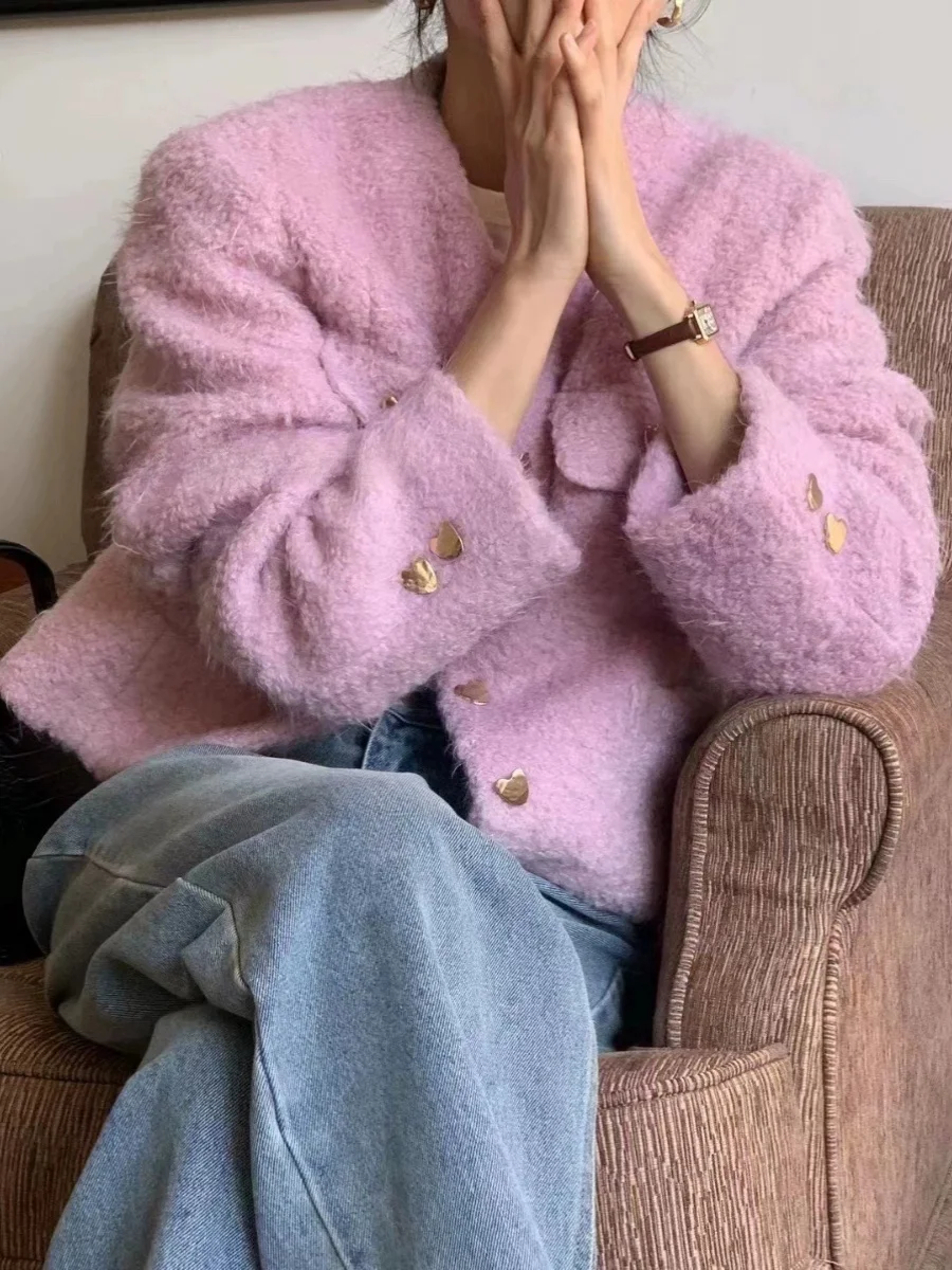 Изящный женский пуховик из Южной Кореи новинка 2023 утепленное твидовое короткое