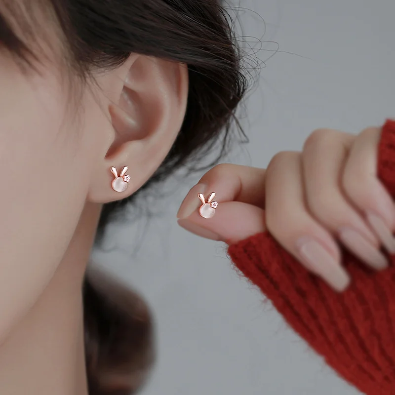 

New Fashion Rabbit Radish Asymmetric Stud Earrings Heart Bowknot Opal Earrings Cute Bunny for Women Girl Lovely Jewelry Gifts