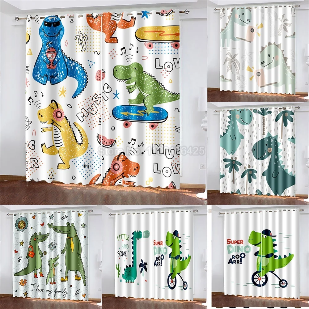 Светонепроницаемые шторы с 3D Цифровым принтом Мультяшные динозавры для спальни