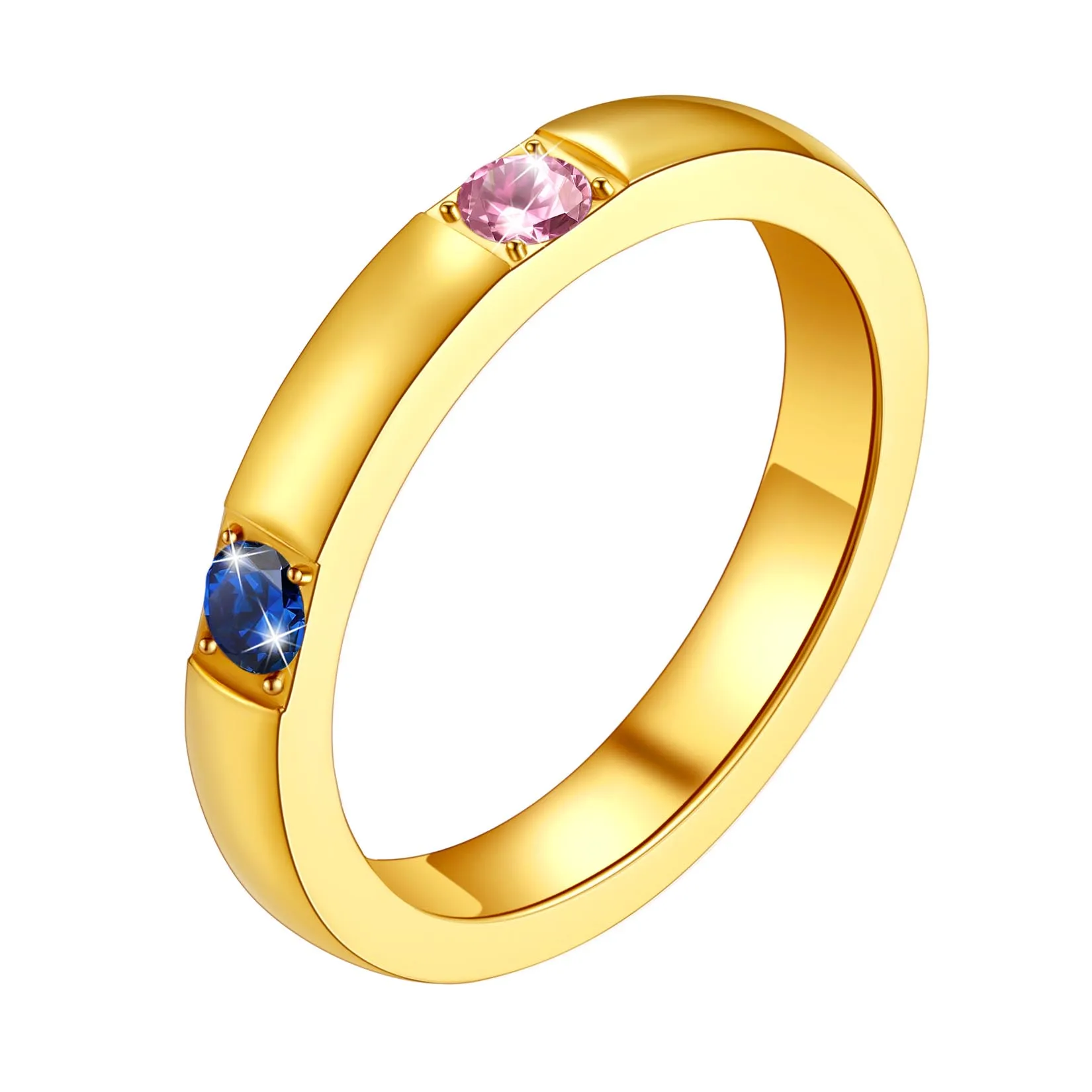 U7 Stainless Steel Personalized Birthstone Rings for Woman Man 18K Gold Color 1/2/3pcs CZ Laser Engrave Name Custom Unisex Ring