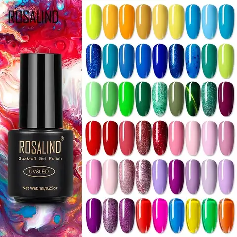 Гель-лак для ногтей ROSALIND, серия блестящих гель-лаков для маникюра, удаляемый замачиванием, УФ-лампа для дизайна ногтей, Полупостоянный Гель-...