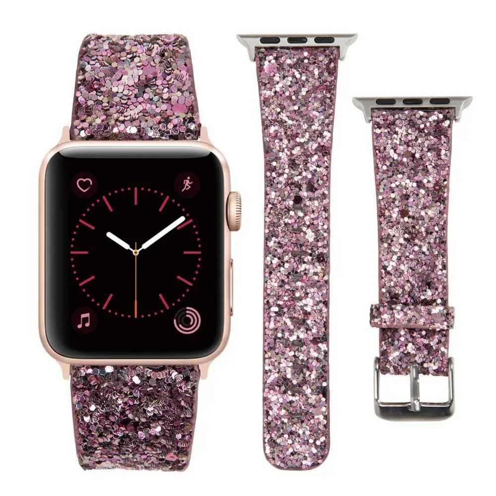 

flash leather strap For Apple Watch Band 41mm 45mm 42mm 38mm Shiny Glitter Women Bands For iWatch Series 7 6 5 4 3 SE 40mm 44mm