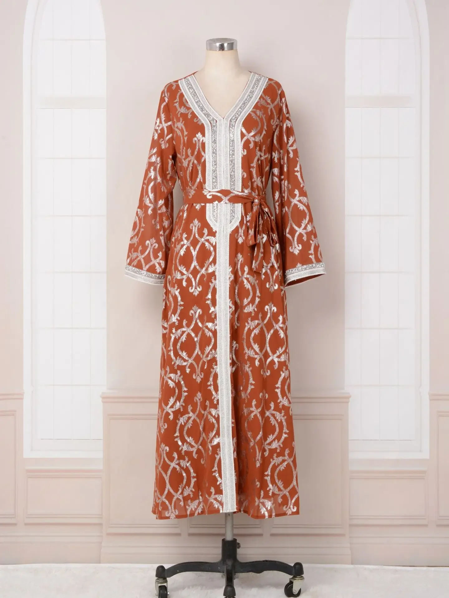 Арабское элегантное мусульманское платье женское длинное Абая с принтом Дубая и