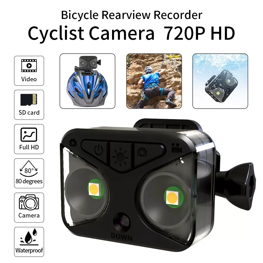 

Bicycle Rearview Camcorder Waterproof Action Video Camera LED Lights HD720P Body Cam Motorcycle Helmet Miniature Cameras