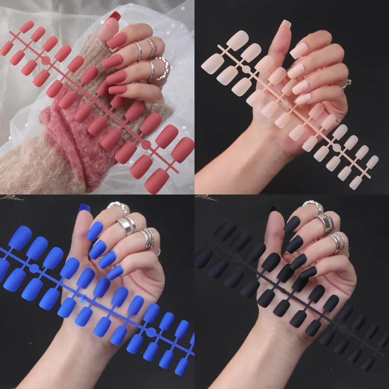 

24Pcs/Set Frosted Fake Nails Square Head Matte Press On False Tips Full Cover Artificial Fingernails Charming Ballet Detachable