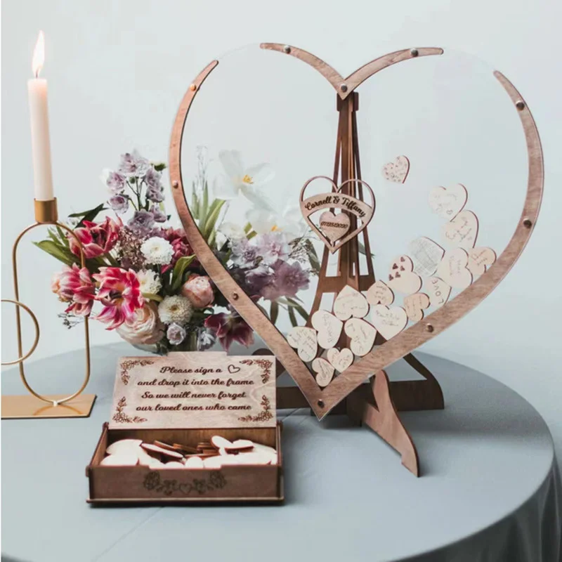 

Heart Shape Alternative Wedding Guest Book Love Signature Rustic Wedding Wooden Craft Guest Book Wish Drop Box Sign Reception