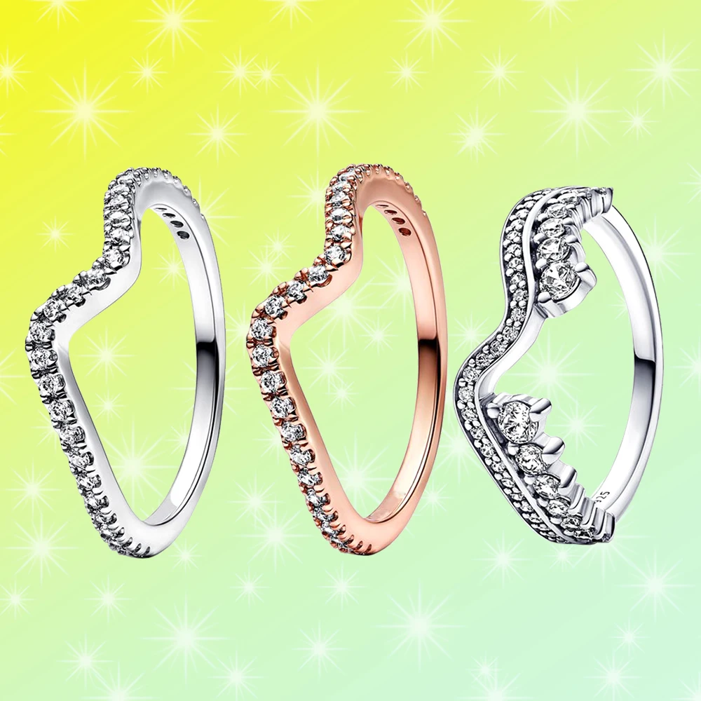 

S925 Silver Two Tone Sparkling Wave Ring For Women Elegant Vintage Crystal Jewelry Wedding Party Gift