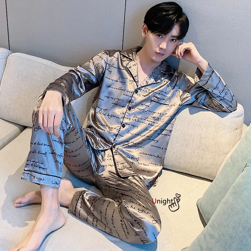 Мужская шелковая пижама брючный костюм одежда для сна в стиле оверсайз роскошная