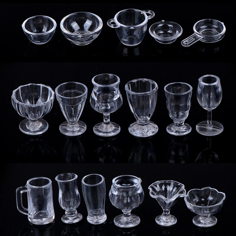 

17Pcs/Set 1:12 Dollhouse Drink Cups Dish Tableware Miniatures Mini Transparent DIY Pretend Play Kitchenware Toy