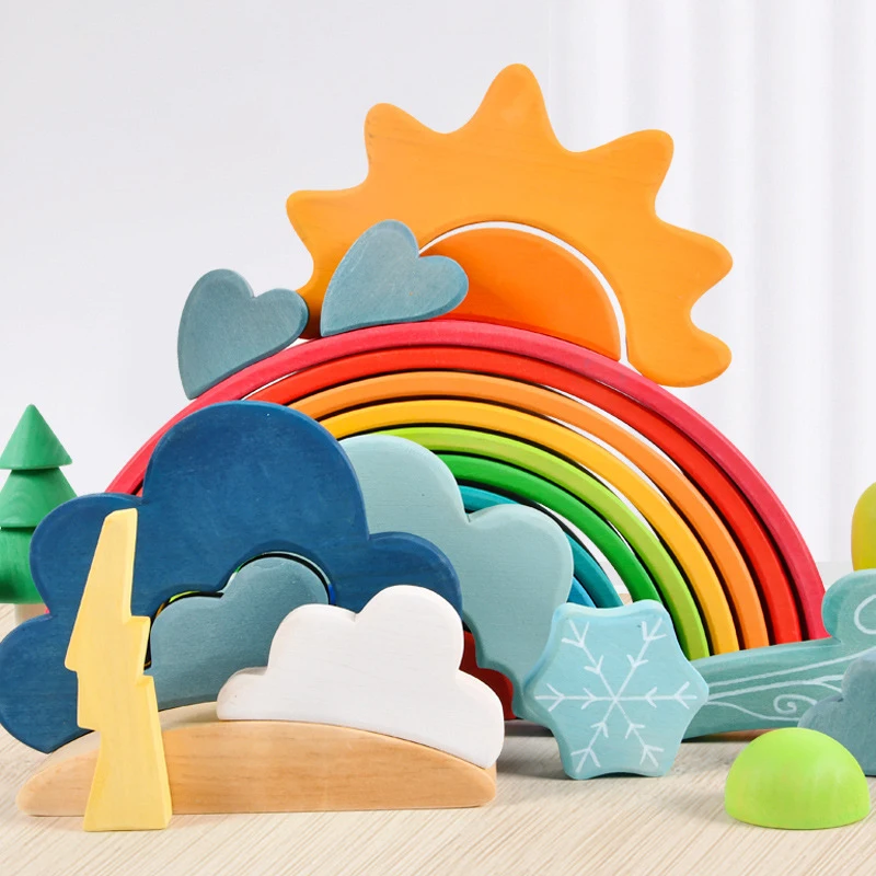 

Large Rainbow Stacker Nesting Puzzle Toys Tunnel Stacking Game Montessori Toys Baby Wooden Building Blocks Toddler Toy