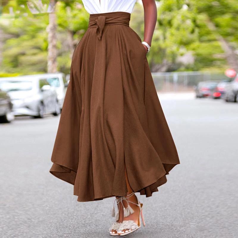 

Юбка ZANZEA Женская пляжная на молнии, длинная трапециевидная юбка с завышенной талией, в винтажном стиле, S-образный вырез, лето 2023