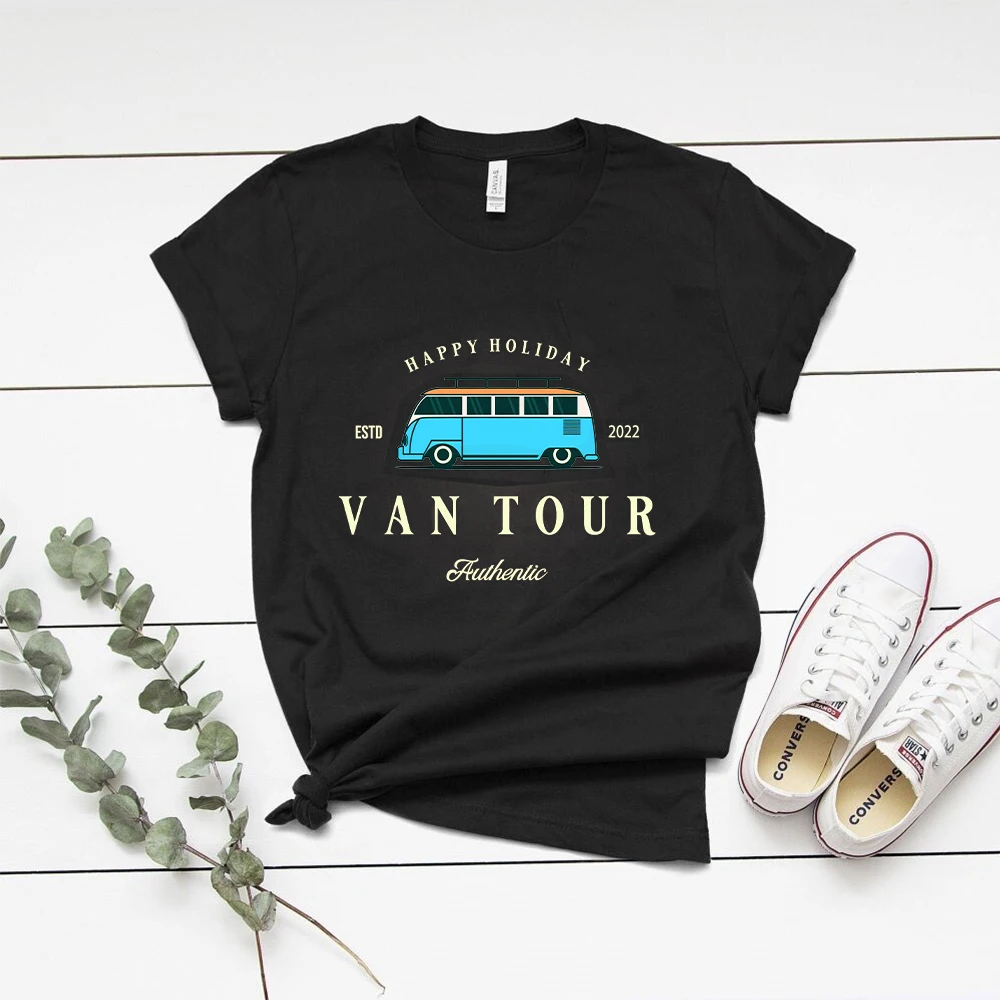 

Летняя футболка для путешествий с принтом автомобиля, мужские и женские хлопковые футболки, топы, футболки с коротким рукавом и круглым выр...