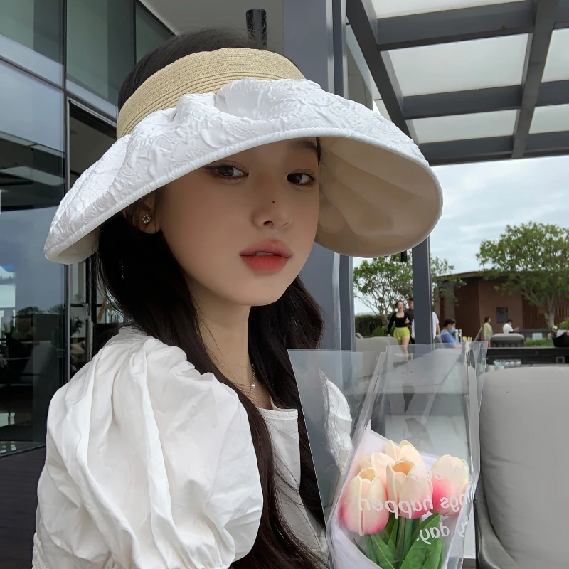 

2022 INS Summer Travel Sunshade Sunscreen Big Brim Empty Top Hat Anti-ultraviolet Hats Outdoor Sun Cap Women's Straw Caps