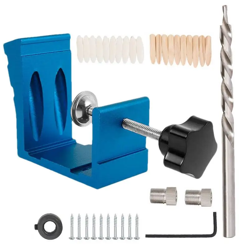 

Pocket Screw Jig 15 Degree Oblique Hole Positioning Fixture Dowel Drill Joinery Kit With Drill/Wrench/Drill Bit Adapter