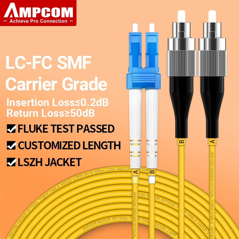 

AMPCOM LC to FC UPC Fiber Optical Patch Cable Singlemode Duplex SMF 9/125μm Single Mode Bend Insensitive 2.0mm Fiber Optic Cord
