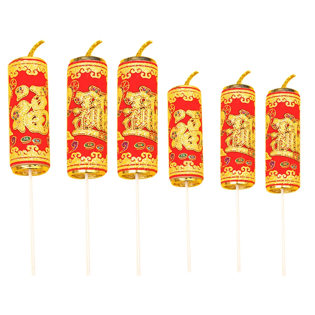 

6 Pcs Chinese New Year Cake Picks Chinese Gift Cocktail Pick Nativity Ornaments Cake Insert Insert Card Spring Festival
