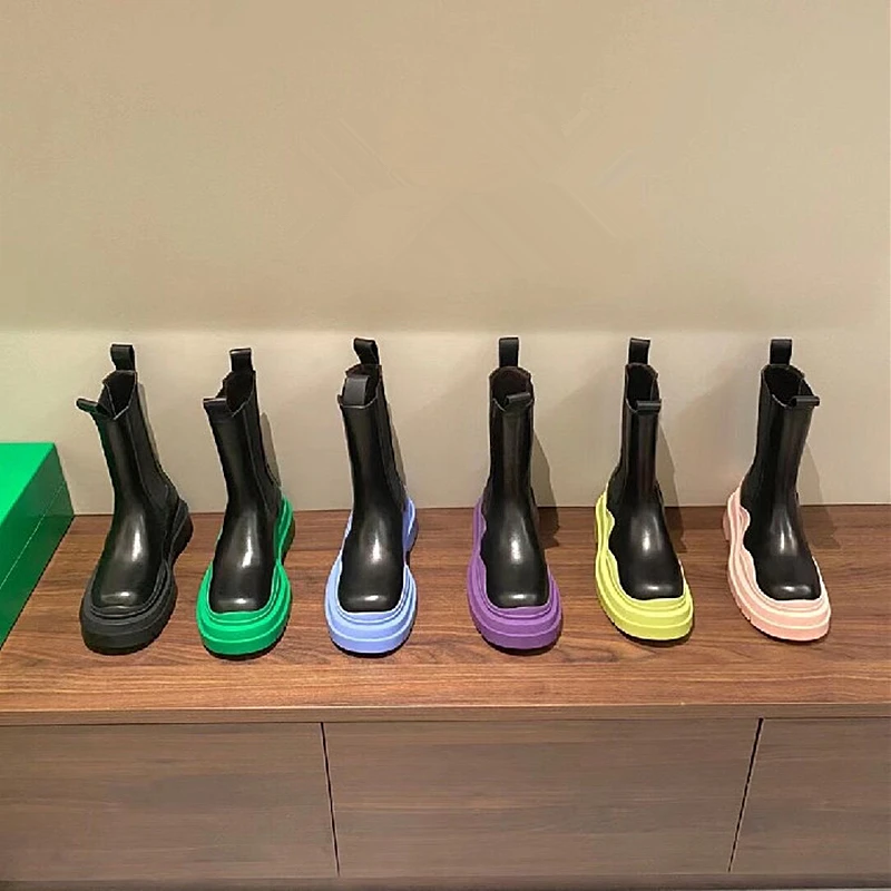 

Bblack Autumn Winter Platform High Women Boots Nude Boots Flat Green Short Elastic Band Chelsea Boots Rain Boots Largesize 34-46