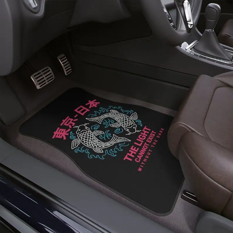 

Vaporwave car floor mat, koi fish, goldfish, cute car accessories for teens, japanese letters, kanji, women, futuristic, pink, T